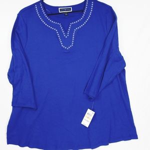 Karen Scott Slit Neck 3/4 Sleeve Top